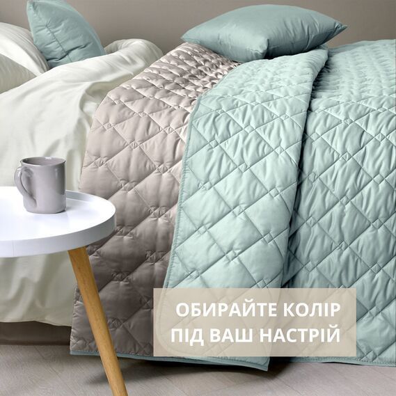 Покривало на ліжко Стиль Cube 180х210 см IDEIA двосторонне, міцна стібка тканини, антиалергенне волокно м`ята/св.сірий 32404-007 фото