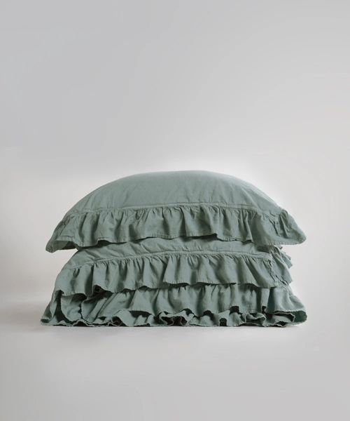 Постельное белье Limasso Stonewashed Exclusive 160 х 220 см семейный Natural Green, с рюшами 40333 фото