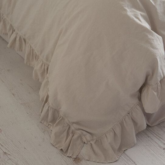Постільна білизна Limasso Stonewashed Exclusive Ranforse 200 х 220 см Natural Krem, з рюшами 31556 фото