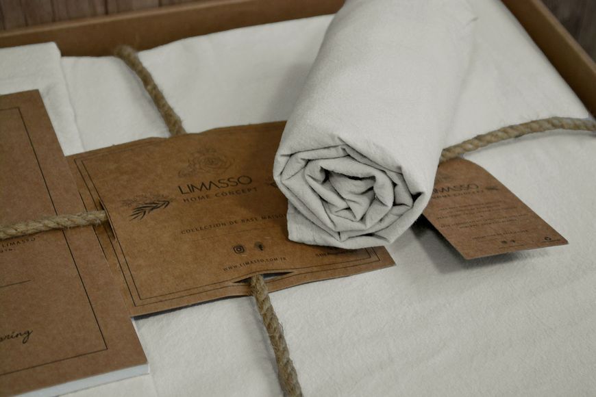 Постільна білизна Limasso Stonewashed Ranforse 200 х 220 євро Natural Krem 31367 фото