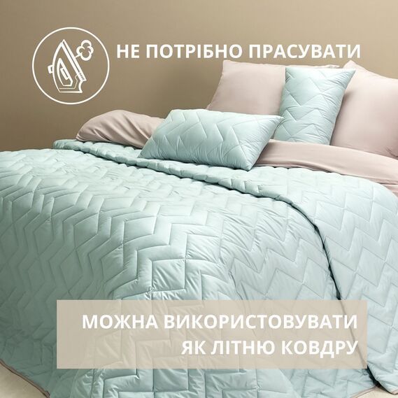 Покривало на ліжко Іззі 220х240 см IDEIA двосторонне, міцна стібка тканини, антиалергенне волокно м`ята/св.сірий 34586-001 фото