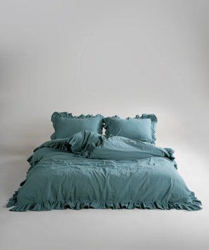 Постільна білизна Limasso Stonewashed Exclusive 160 х 220 см сімейний Akdeniz Mavisi, з рюшами 40328 фото