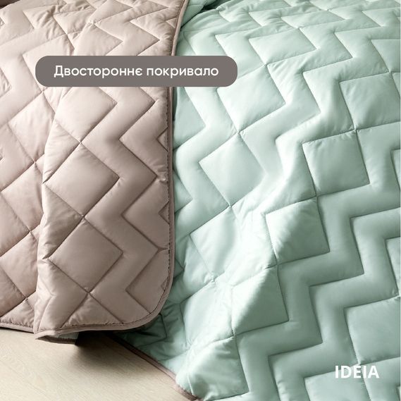 Покривало на ліжко Іззі 240х260 см IDEIA двосторонне, міцна стібка тканини, антиалергенне волокно м`ята/св.сірий 34587-002 фото