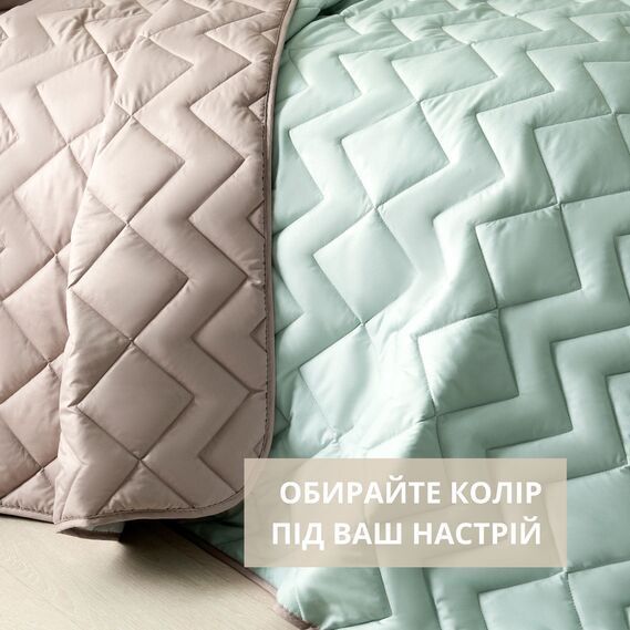 Покривало на ліжко Іззі 240х260 см IDEIA двосторонне, міцна стібка тканини, антиалергенне волокно м`ята/св.сірий 34587-002 фото