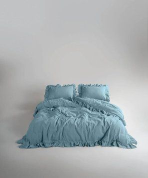 Постельное белье Limasso Stonewashed Exclusive Ranforce 160 х 220 см Mineral Blue с рюшами 40427 фото