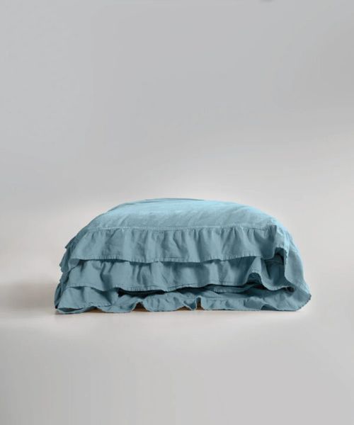 Постільна білизна Limasso Stonewashed Exclusive Ranforce 160 х 220 см Mineral Blue з рюшами 40427 фото