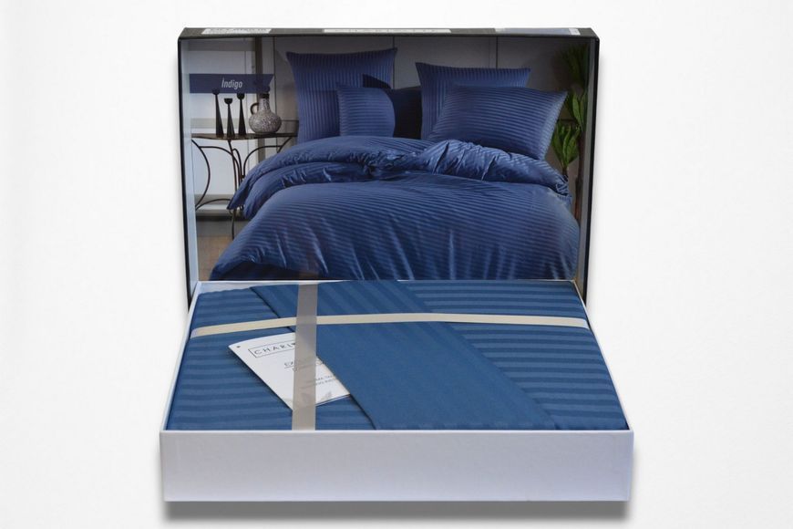 Постельное белье Charlotte Stripe Satin 200х220 Indigo Простыня: 160 х 200+30 см (на резинке) 41204 фото