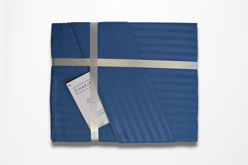 Постельное белье Charlotte Stripe Satin 200х220 Indigo Простыня: 160 х 200+30 см (на резинке) 41204 фото