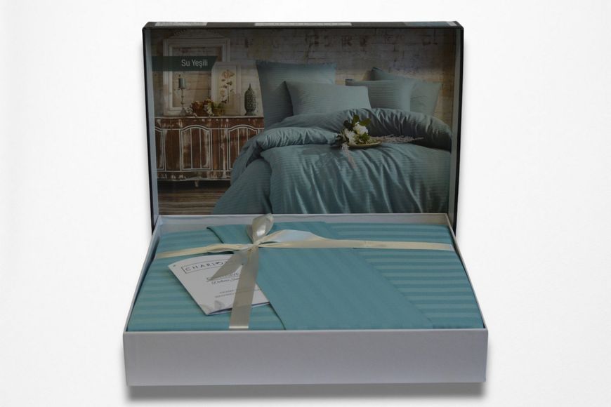 Постельное белье Charlotte Stripe Satin 200х220 Su Yesili Простыня: 160 х 200+30 см (на резинке) 41203 фото