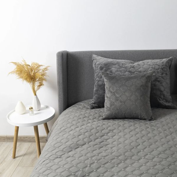 Покрывало велюровое ТЕП "VELOUR" Сіре/Ромб круглий 150х210см 4-00515_22391 фото