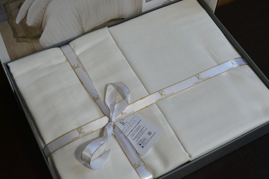 Постільна білизна First Choice Cotton Satin 160 х 220 см (сімейне)"Broad Line Cream" 31546 фото