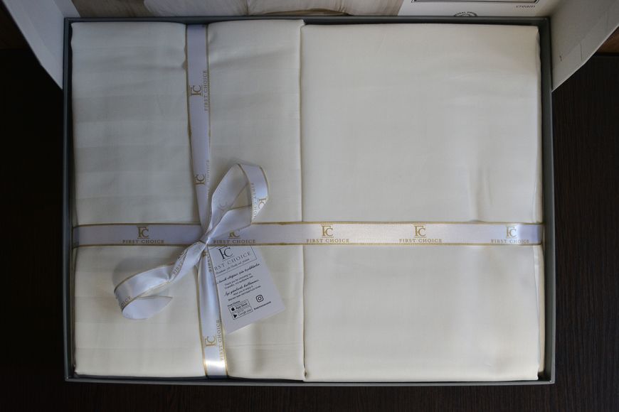Постільна білизна First Choice Cotton Satin 160 х 220 см (сімейне)"Broad Line Cream" 31546 фото