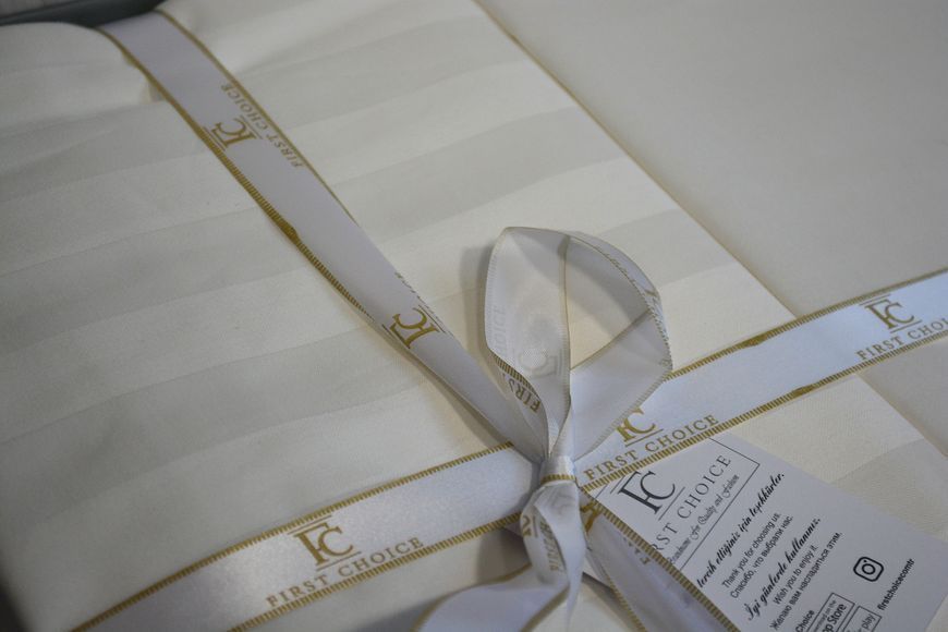Постільна білизна First Choice Cotton Satin 160 х 220 см (сімейне)"Broad Line Cream" 31546 фото