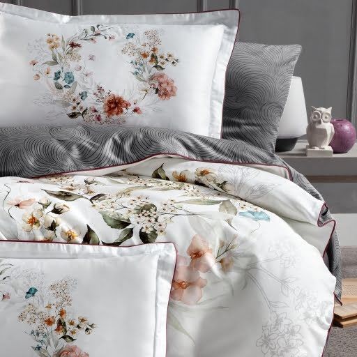 Постільна білизна La Romano Premium Satin 200&times;220 см Floral Grey, євро 31628 фото