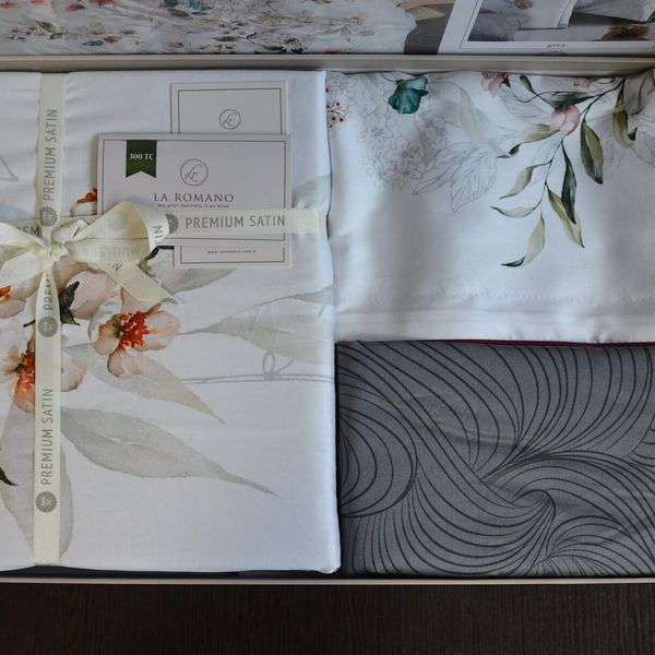 Постільна білизна La Romano Premium Satin 200&times;220 см Floral Grey, євро 31628 фото