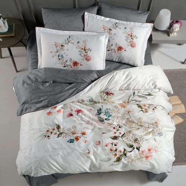 Постільна білизна La Romano Premium Satin 200&times;220 см Floral Grey, євро 31628 фото