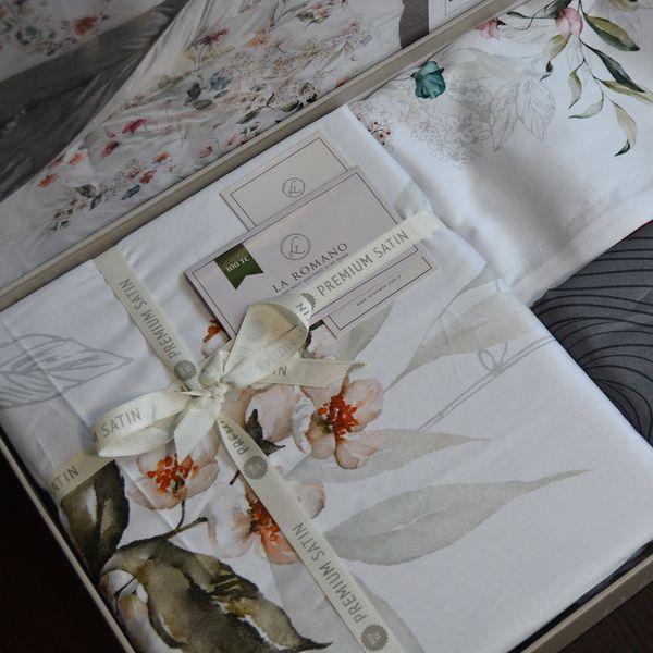 Постільна білизна La Romano Premium Satin 200&times;220 см Floral Grey, євро 31628 фото