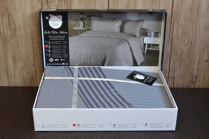 Постільна білизна Cotton Shine Stripe Satin 200х220 Antrasit 40035 фото