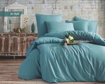 Постільна білизна Venica Mascuse Satin 200х220 см, простирадло 160х220+30 см Su Yesili 41421 фото