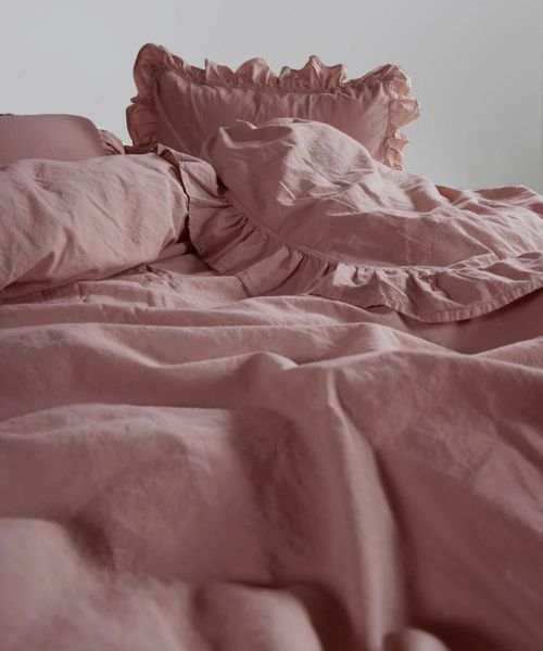 Постільна білизна Limasso Stonewashed Exclusive 200х220см євро Old Rose , з рюшами 31498 фото