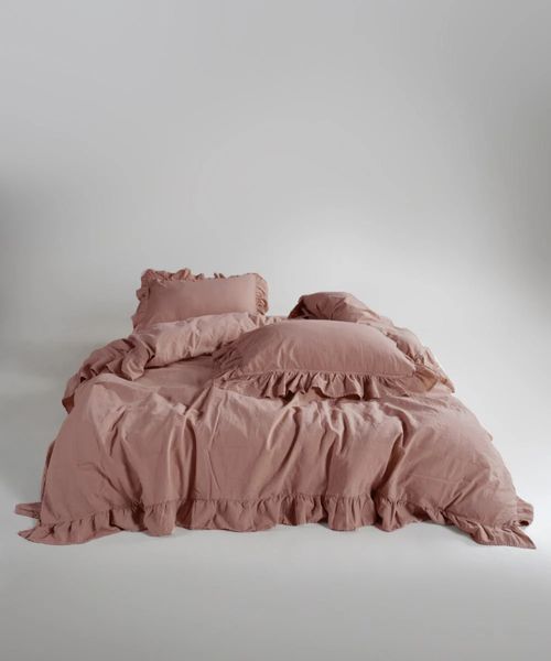 Постільна білизна Limasso Stonewashed Exclusive 200х220см євро Old Rose , з рюшами 31498 фото