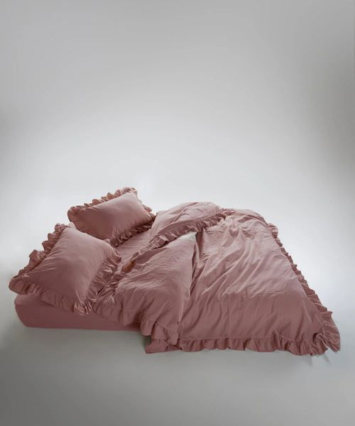 Постільна білизна Limasso Stonewashed Exclusive 200х220см євро Old Rose , з рюшами 31498 фото