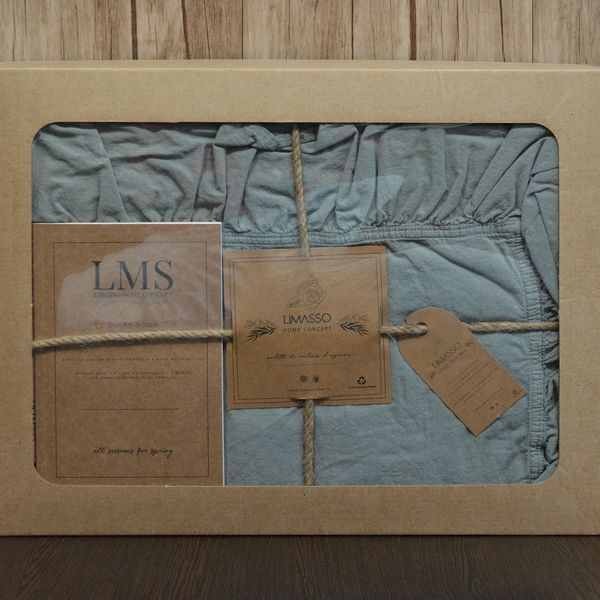 Постільна білизна Limasso Stonewashed Exclusive Ranforse 200х220см Євро Natural Green, з рюшами варена бавовна 31495 фото