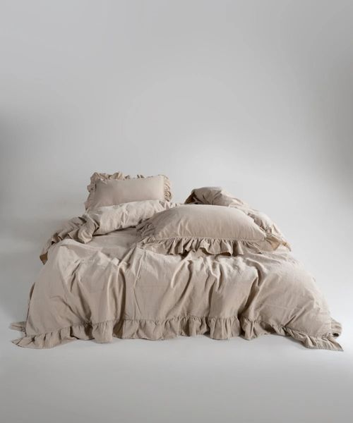 Постільна білизна Limasso Stonewashed Exclusive 200х220см євро Oxford Tan, з рюшами 31450 фото