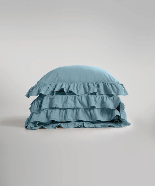 Постільна білизна Limasso Stonewashed Exclusive 200х220см євро Mineral Blue, з рюшами 31500 фото