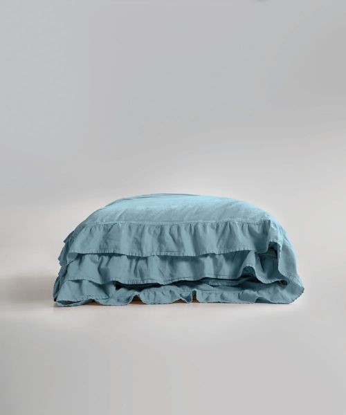Постільна білизна Limasso Stonewashed Exclusive 200х220см євро Mineral Blue, з рюшами 31500 фото