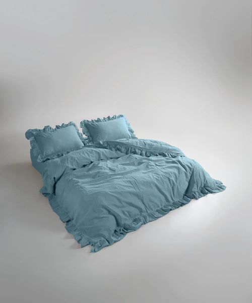 Постільна білизна Limasso Stonewashed Exclusive 200х220см євро Mineral Blue, з рюшами 31500 фото