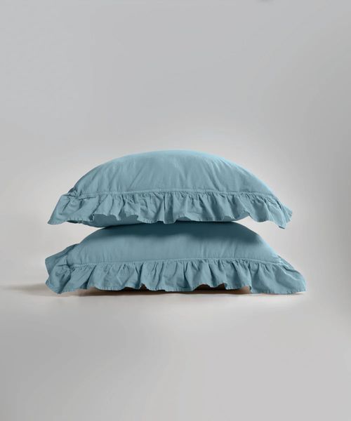 Постільна білизна Limasso Stonewashed Exclusive 200х220см євро Mineral Blue, з рюшами 31500 фото