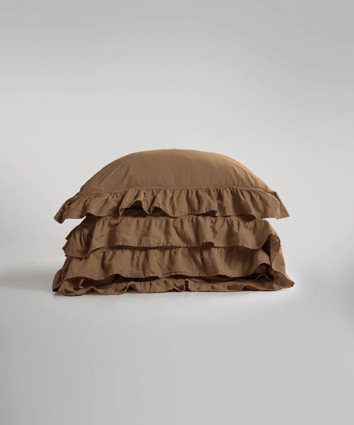 Постельное белье Limasso Stonewashed Exclusive Ranforse 200х220 євро Wood Smoke, с рюшами 31493-1-1 фото