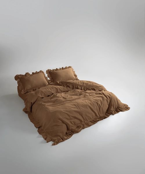 Постельное белье Limasso Stonewashed Exclusive Ranforse 200х220 євро Wood Smoke, с рюшами 31493-1-1 фото