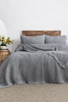 Вафельне покривало з наволочками Saheser Norah 240 х 260 см. Grey 34418 фото