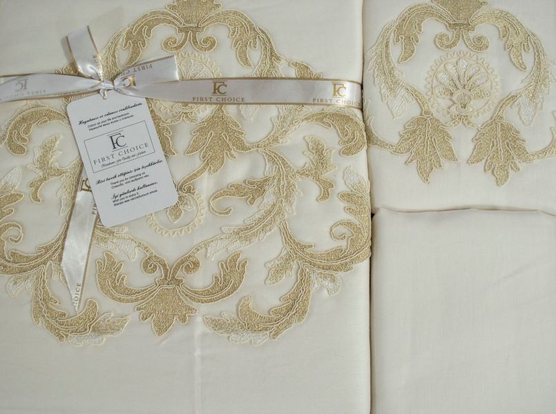 Євро комплект постільної білизни First Choice V.I.P Satin Moonlight 200 х 220 см Mirabel Krem 1937-24 фото