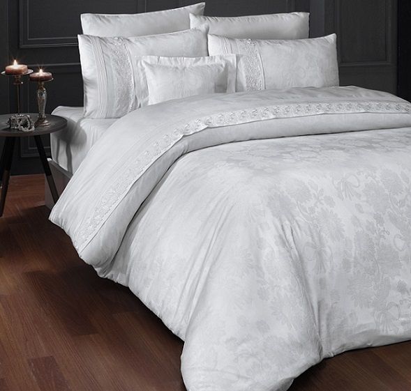 Євро комплект постільної білизни First Choice V.I.P Satin Moonlight 200 х 220 см Buhara White 1937-23 фото
