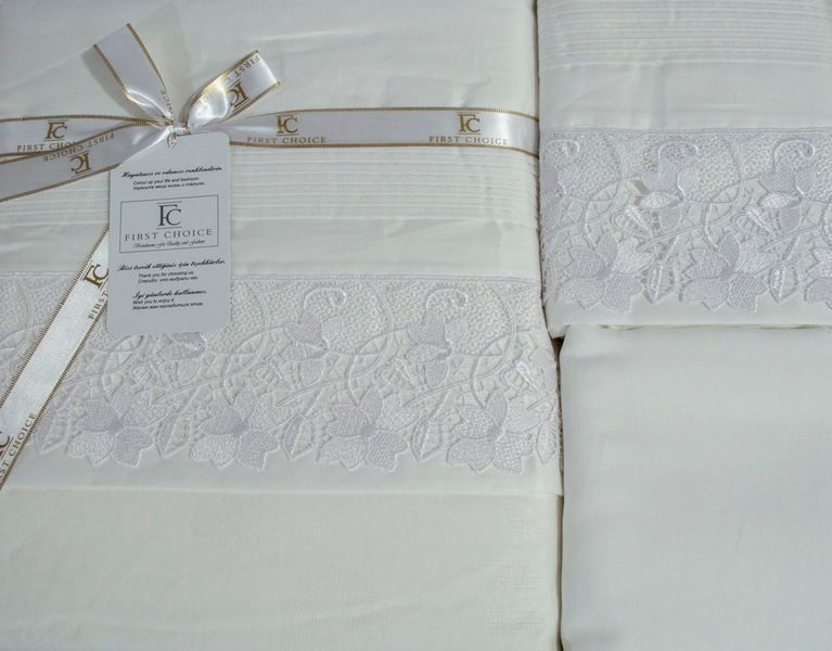 Євро комплект постільної білизни First Choice V.I.P Satin Moonlight 200 х 220 см Buhara White 1937-23 фото